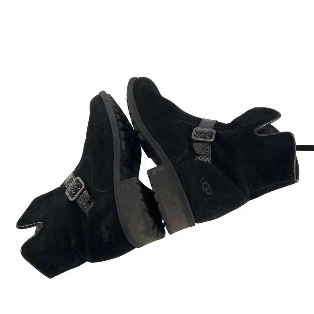UGG Australia Black Suede Ankle Boots W/ Snakeskin Strap Womens Size 9 Classic - Picture 7 of 12